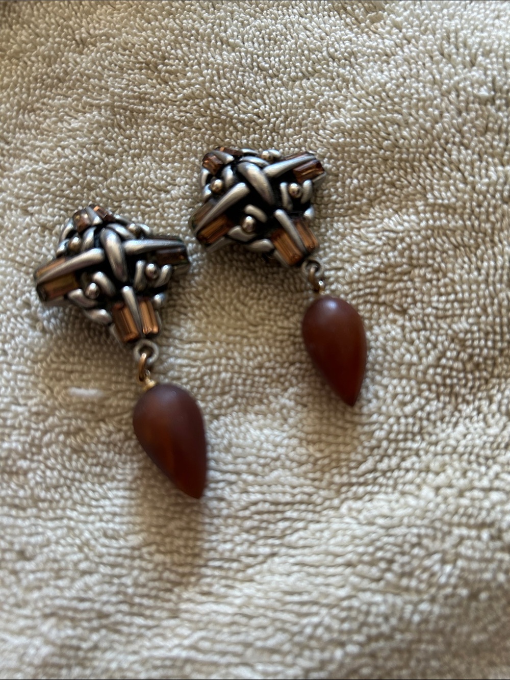 Vintage Farenheit Silver CLIP Drop Earrings with Teardrop Beads